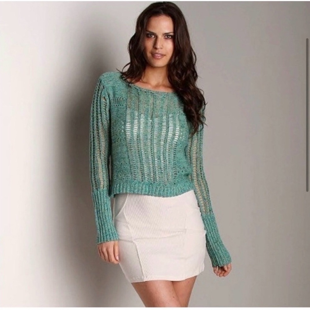 Free People Turquoise green crop sweater
